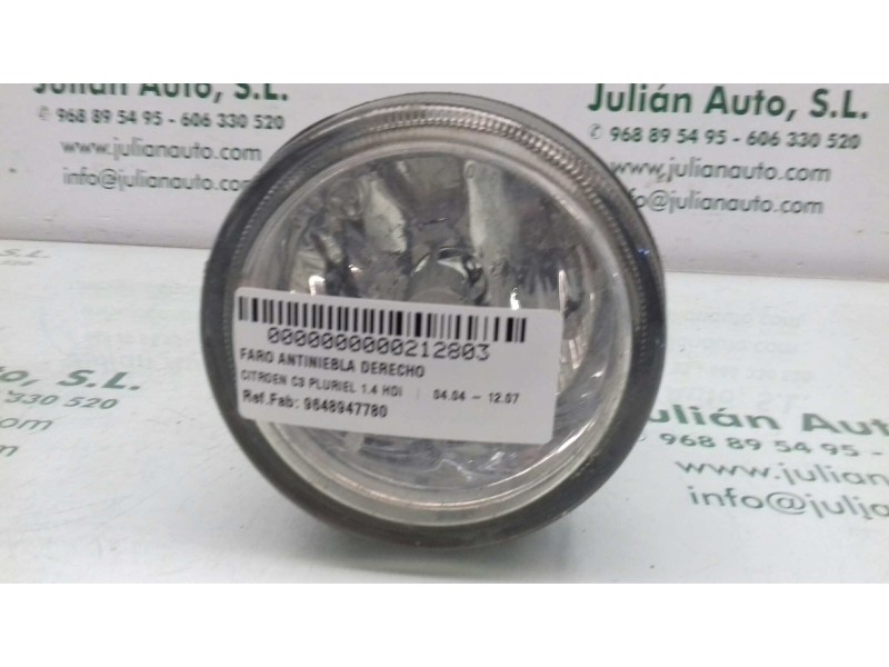 Recambio de faro antiniebla derecho para citroen c3 pluriel 1.4 hdi referencia OEM IAM 9648947780 1600837658 