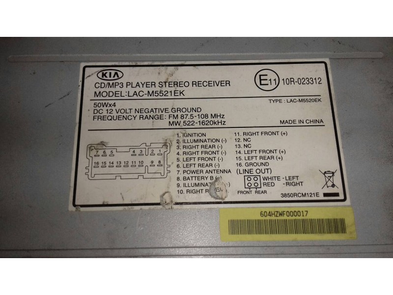 Recambio de sistema audio / radio cd para kia magentis active referencia OEM IAM 10R023312 604HZWF000017 