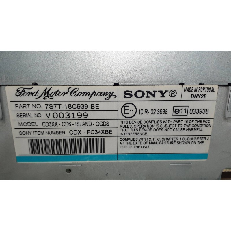Recambio de sistema audio / radio cd para ford mondeo ber. (ca2) ghia referencia OEM IAM 7S7T18C939BE V003199 SONY