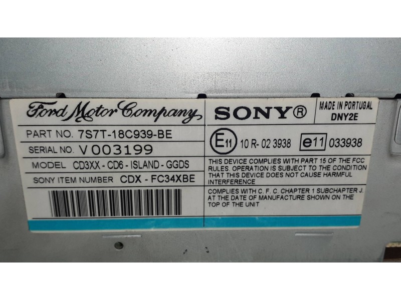 Recambio de sistema audio / radio cd para ford mondeo ber. (ca2) ghia referencia OEM IAM 7S7T18C939BE V003199 SONY