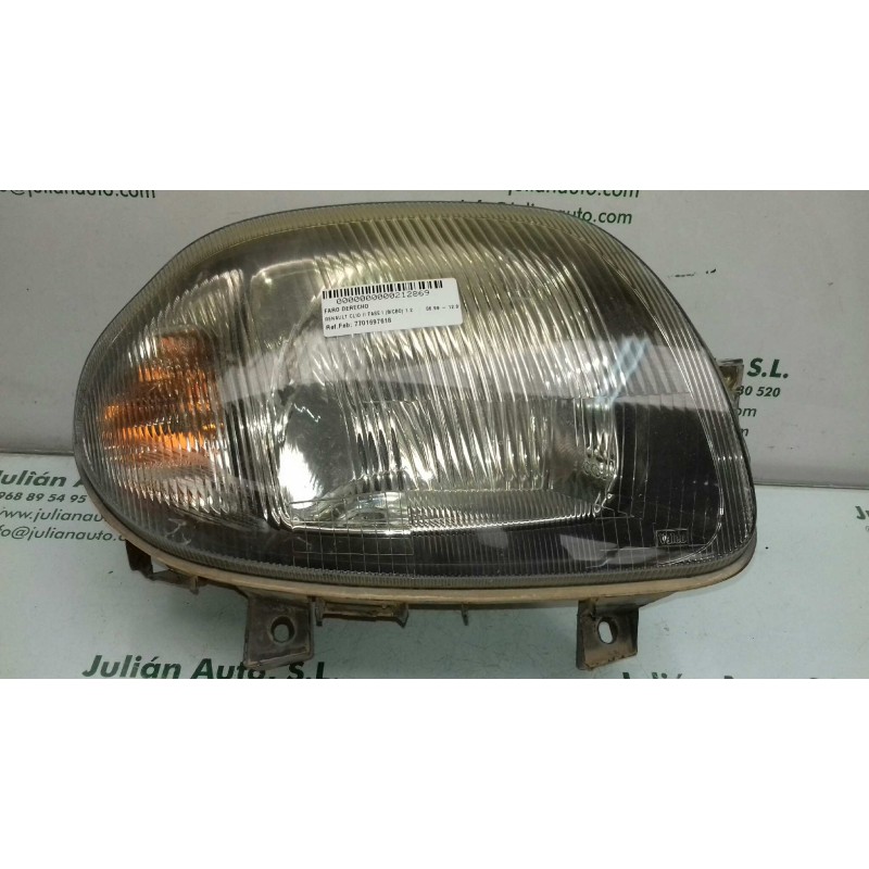 Recambio de faro derecho para renault clio ii fase i (b/cbo) 1.2 referencia OEM IAM 7701697618  