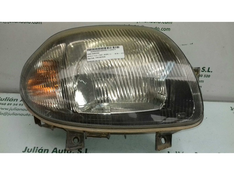 Recambio de faro derecho para renault clio ii fase i (b/cbo) 1.2 referencia OEM IAM 7701697618  