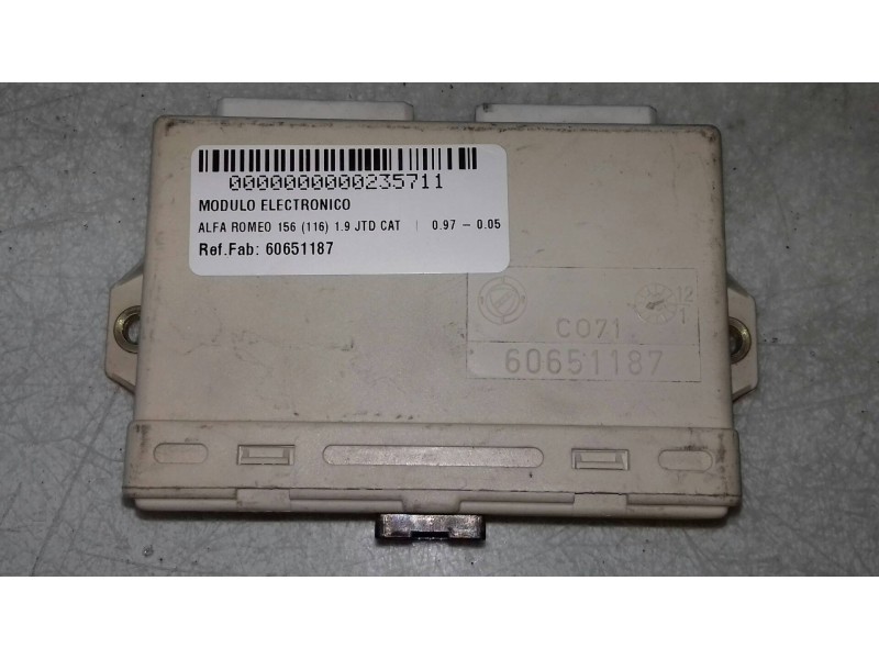 Recambio de modulo electronico para alfa romeo 156 (116) 1.9 jtd cat referencia OEM IAM 60651187 C071 39007370 Recambio de modulo electronico para alfa romeo 156 (116) 1.9 jtd cat referencia OEM IAM 60651187 C071 39007370