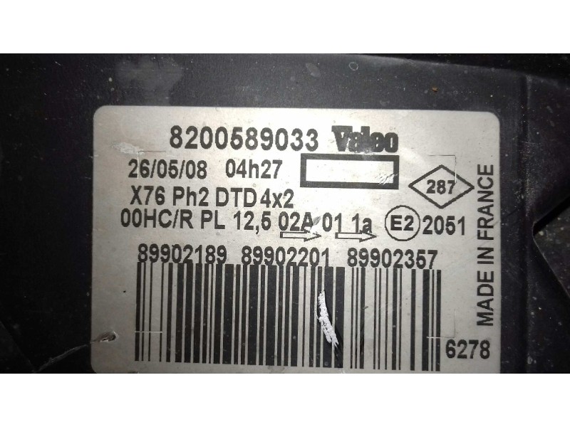 Recambio de faro derecho para renault kangoo (f/kc0) authentique referencia OEM IAM 8200589033  