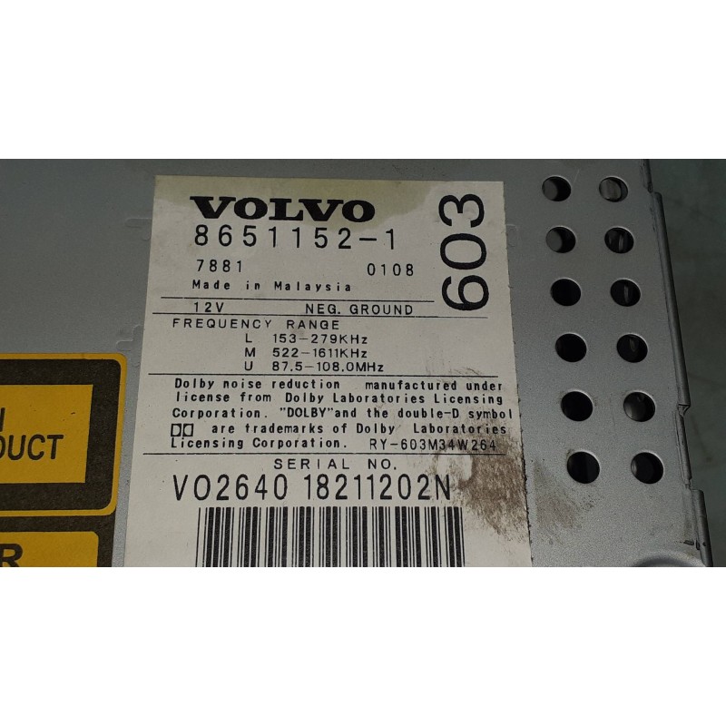 Recambio de sistema audio / radio cd para volvo s60 berlina 2.4 d referencia OEM IAM 86511521 V0264018211202N 603