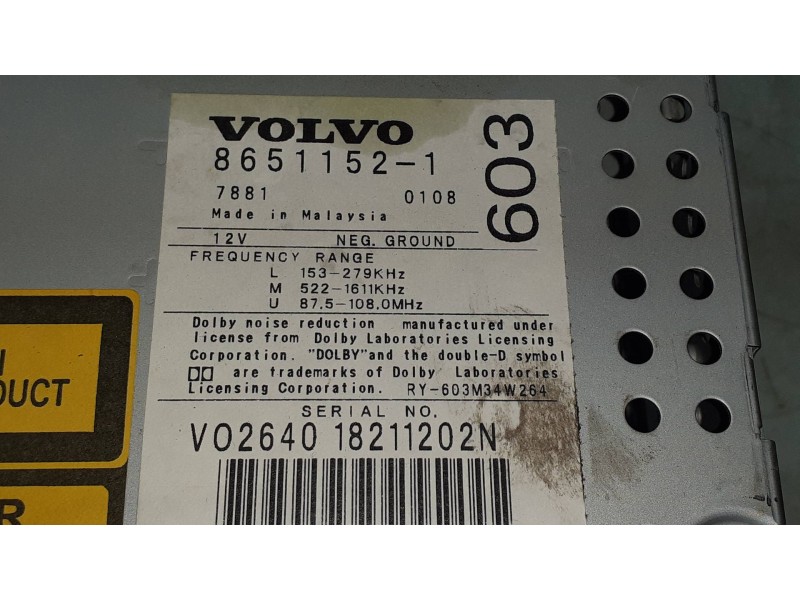 Recambio de sistema audio / radio cd para volvo s60 berlina 2.4 d referencia OEM IAM 86511521 V0264018211202N 603
