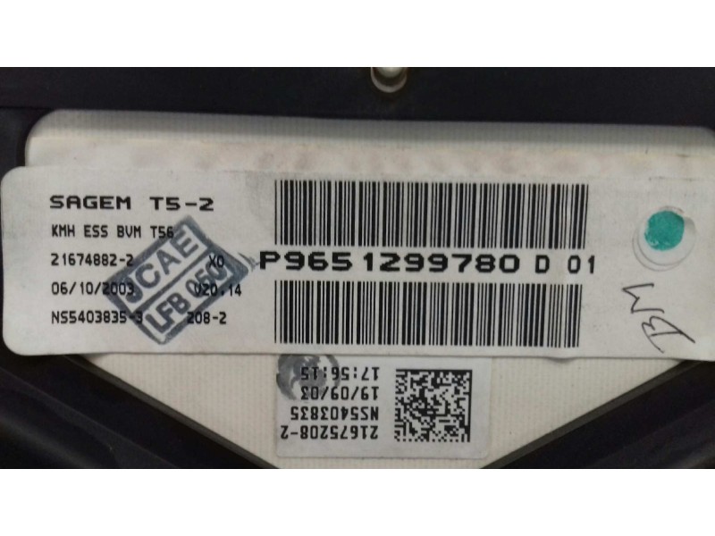 Recambio de cuadro instrumentos para peugeot 307 cc (s1) 2.0 referencia OEM IAM 9651299780 SAGEM 