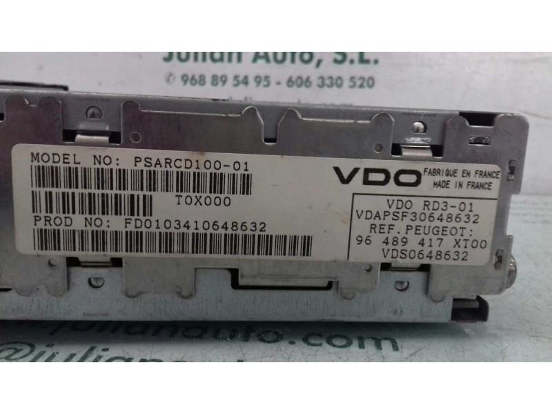 Recambio de sistema audio / radio cd para peugeot 307 cc (s1) 2.0 referencia OEM IAM 96489417XT VD0RD301 