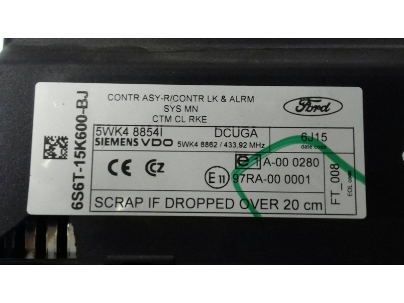 Recambio de centralita cierre para ford fiesta (cbk) ambiente referencia OEM IAM 6S6T15K600BJ 5WK48854I 2S6I15607BC