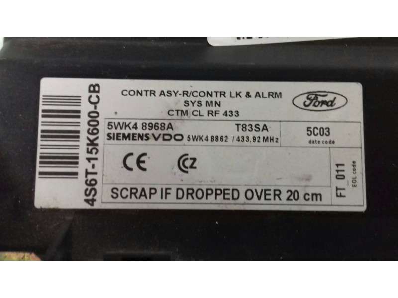 Recambio de centralita cierre para ford fiesta (cbk) ambiente referencia OEM IAM 4S6T15K600CB 5WK48968A SIEMENS