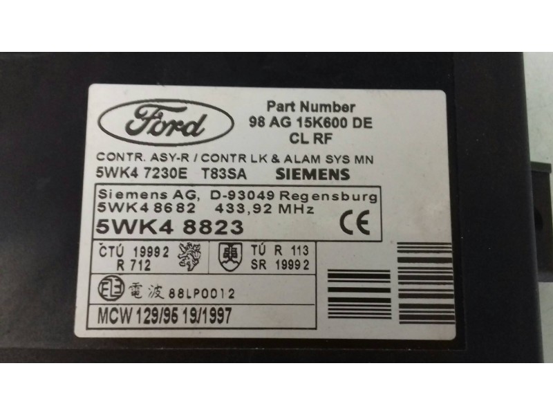 Recambio de modulo confort para ford focus berlina (cak) ambiente referencia OEM IAM 98AG15K600DE 5WK48823 SIEMENS