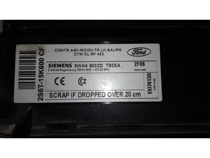 Recambio de centralita cierre para ford fiesta (cbk) ambiente referencia OEM IAM 2S6T15K600CF 5WK48032D SIEMENS
