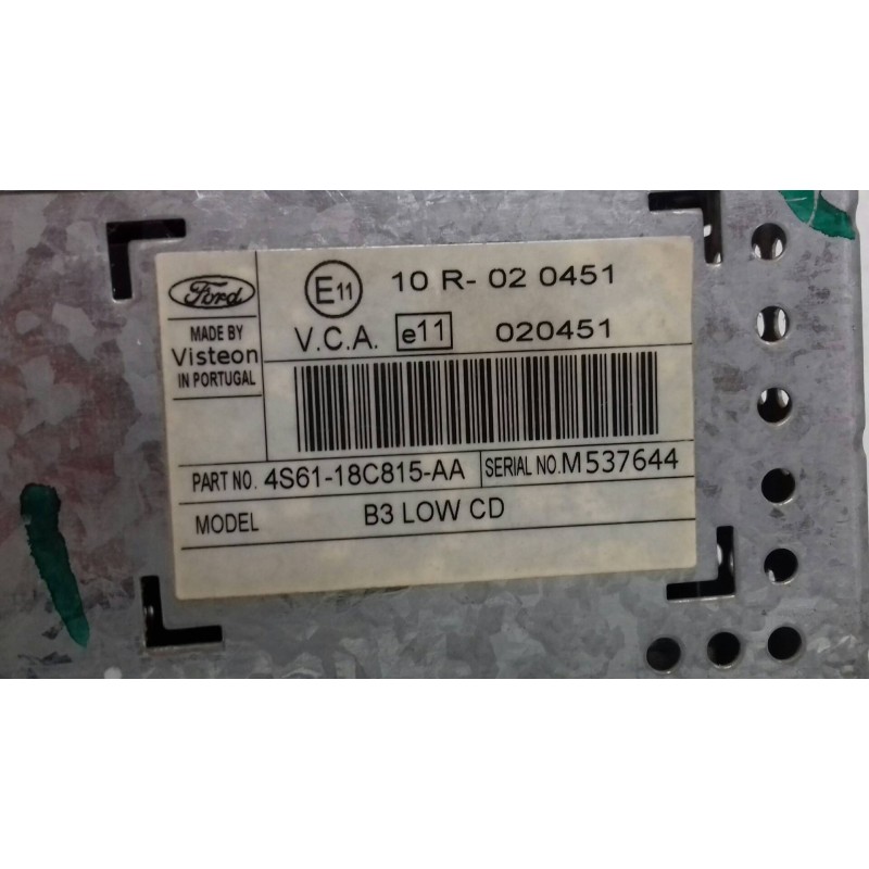 Recambio de sistema audio / radio cd para ford fusion (cbk) elegance referencia OEM IAM 4S6118C815AA  CODE RADIO 7869 Recambio de sistema audio / radio cd para ford fusion (cbk) elegance referencia OEM IAM 4S6118C815AA  CODE RADIO 7869