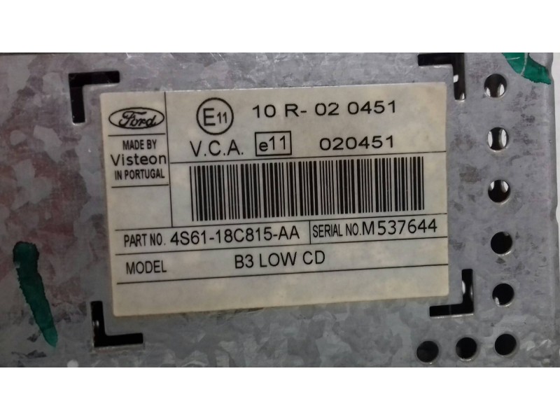 Recambio de sistema audio / radio cd para ford fusion (cbk) elegance referencia OEM IAM 4S6118C815AA  CODE RADIO 7869 Recambio de sistema audio / radio cd para ford fusion (cbk) elegance referencia OEM IAM 4S6118C815AA  CODE RADIO 7869