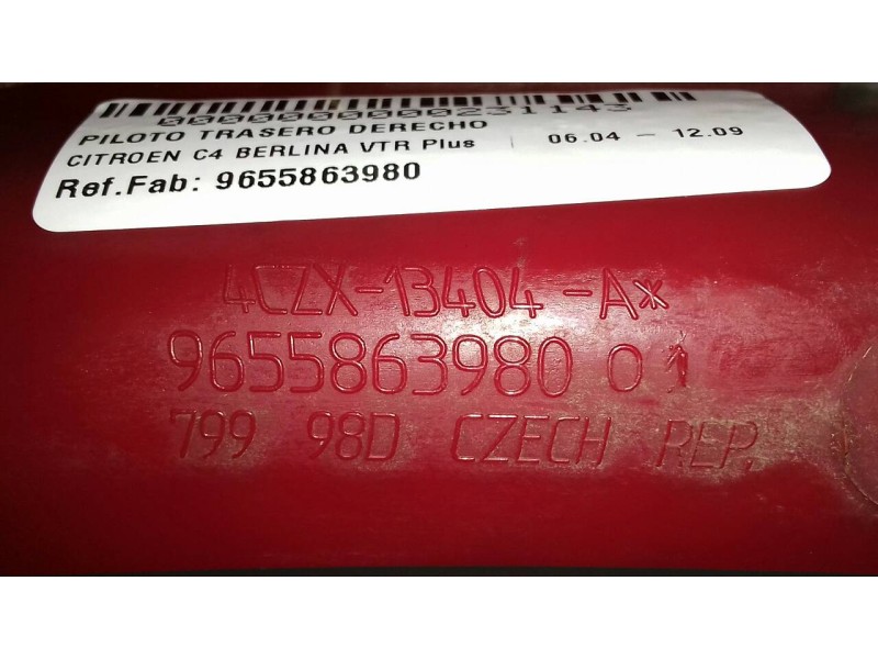 Recambio de piloto trasero derecho para citroen c4 berlina vtr plus referencia OEM IAM 9655863980 79998D VISTEON