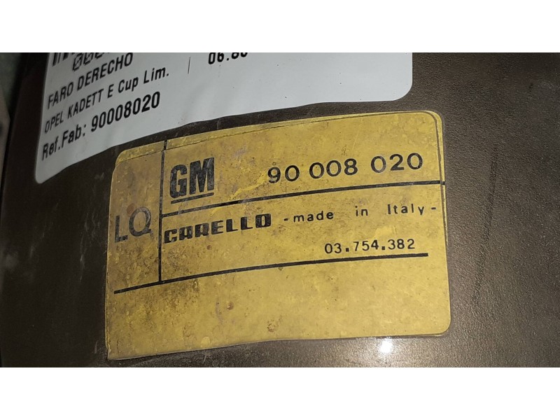 Recambio de faro derecho para opel kadett e cup lim. referencia OEM IAM 90008020 03754748 