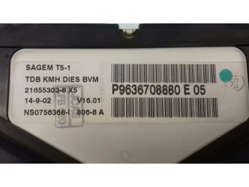 Recambio de cuadro instrumentos para peugeot 307 (s1) xr referencia OEM IAM 9636708880E 21655303 8 X5 SAGEM