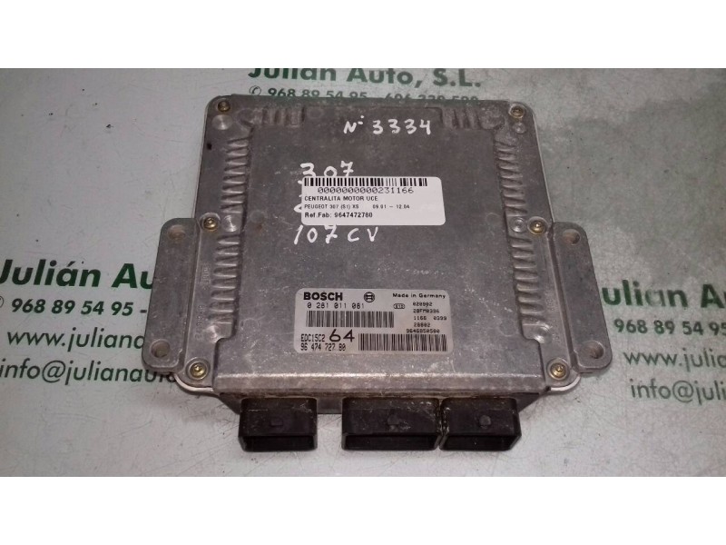 Recambio de centralita motor uce para peugeot 307 (s1) xs referencia OEM IAM 9647472780 0281011081 BOSCH