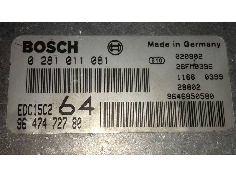 Recambio de centralita motor uce para peugeot 307 (s1) xs referencia OEM IAM 9647472780 0281011081 BOSCH