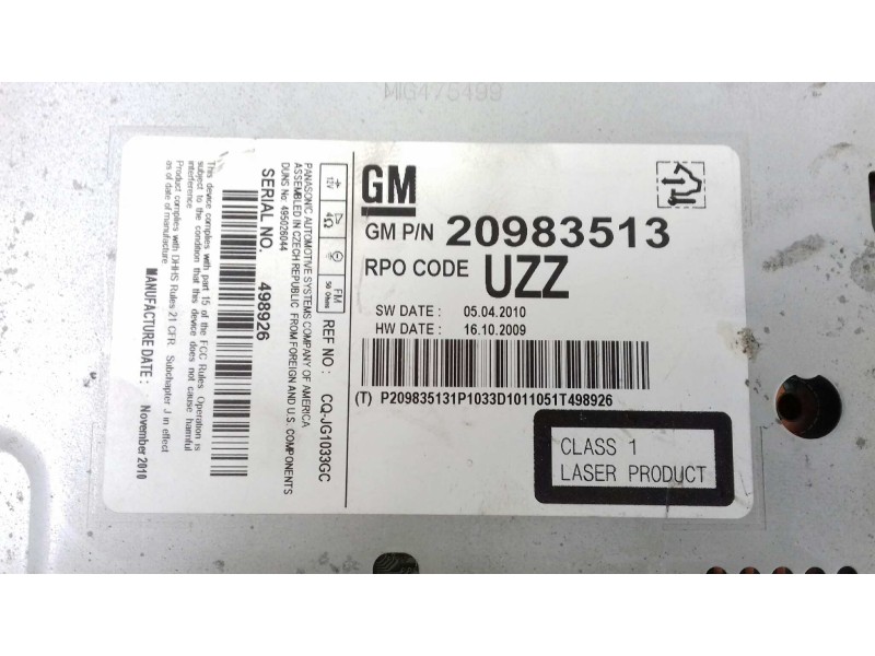 Recambio de sistema audio / radio cd para opel astra j lim. enjoy referencia OEM IAM 20983513 498926 