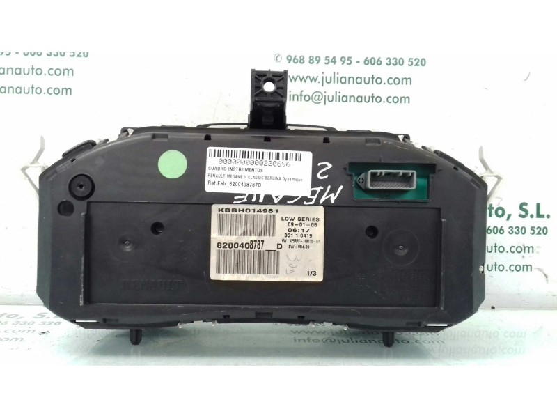 Recambio de cuadro instrumentos para renault megane ii classic berlina dynamique referencia OEM IAM 8200408787D 35110419 VISTEON