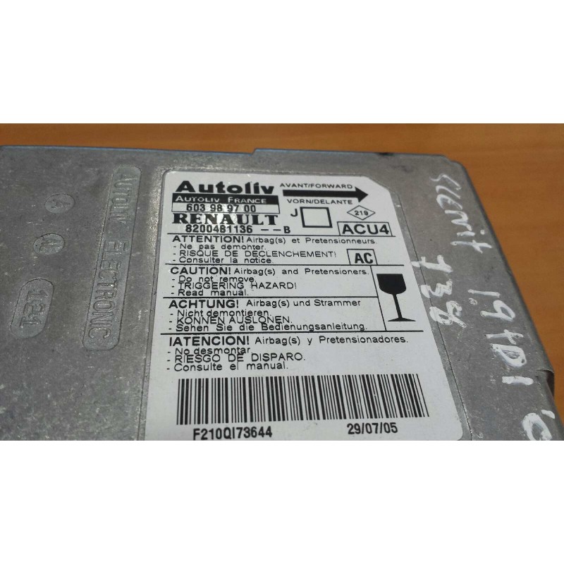 Recambio de centralita airbag para renault scenic ii confort authentique referencia OEM IAM 603989700 8200481136 