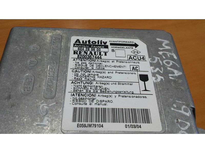 Recambio de centralita airbag para renault megane ii berlina 5p confort authentique referencia OEM IAM 604289600 8200367444 AUTO