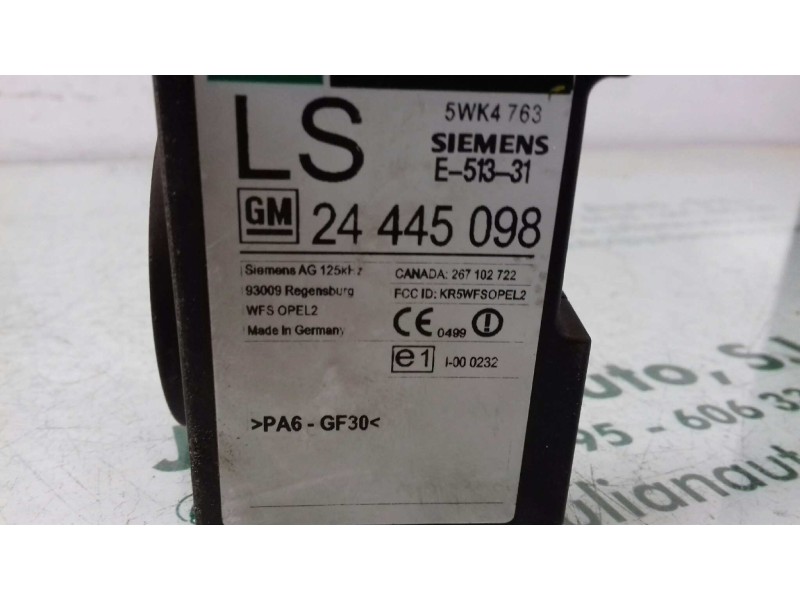 Recambio de centralita inmovilizador para opel meriva cosmo referencia OEM IAM 24445098 5WK4763 SIEMENS
