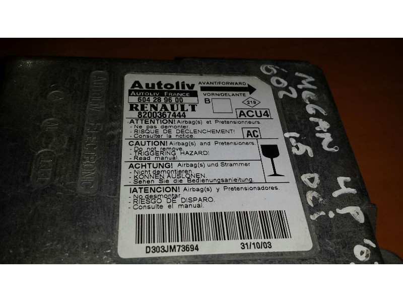 Recambio de centralita airbag para renault megane ii classic berlina confort authentique referencia OEM IAM 604289600 8200367444