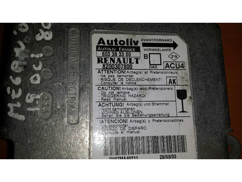 Recambio de centralita airbag para renault megane ii berlina 5p confort authentique referencia OEM IAM 603383300 8200307800 AUTO