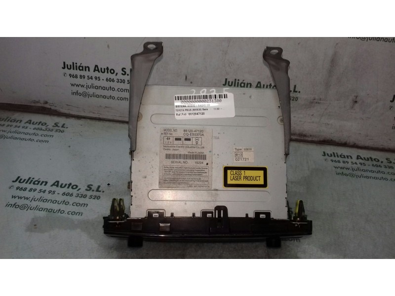 Recambio de sistema audio / radio cd para toyota prius (nhw20) basis referencia OEM IAM 8612047120 CQES0370A 