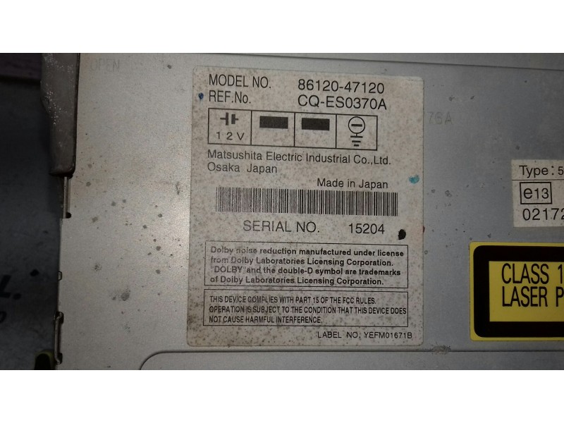 Recambio de sistema audio / radio cd para toyota prius (nhw20) basis referencia OEM IAM 8612047120 CQES0370A 