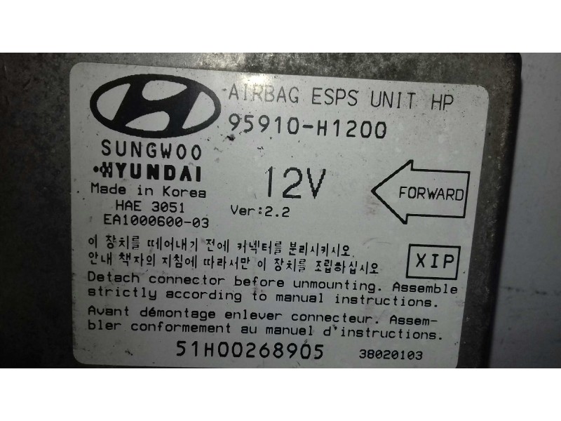 Recambio de centralita airbag para hyundai terracan (hp) 2.9 crdi full referencia OEM IAM 95910H1200 51H00268905 EA100060003