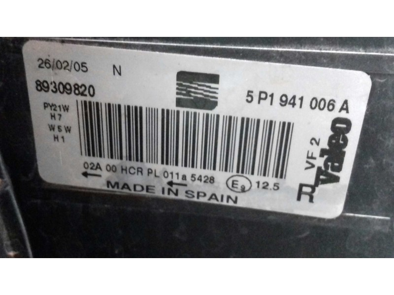 Recambio de faro derecho para seat toledo (5p2) reference referencia OEM IAM 5P1941006A 89309820 VALEO