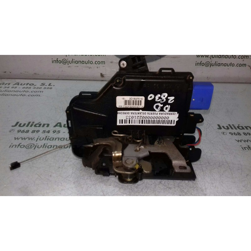 Recambio de cerradura puerta delantera derecha para seat toledo (5p2) reference referencia OEM IAM 3D1837016 5 + 4 PINES AZUL