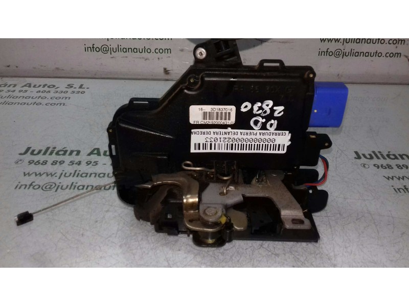 Recambio de cerradura puerta delantera derecha para seat toledo (5p2) reference referencia OEM IAM 3D1837016 5 + 4 PINES AZUL