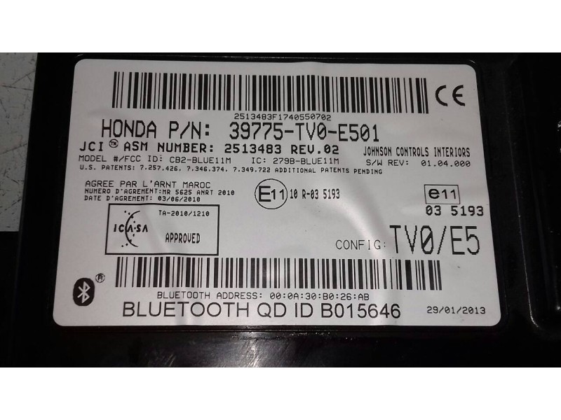 Recambio de modulo electronico para honda civic (fk) 1.6 i-dtec comfort referencia OEM IAM 39775TV0TV0E501 2513483REV02 