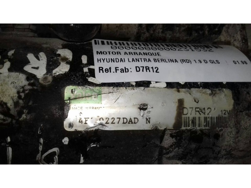 Recambio de motor arranque para hyundai lantra berlina (rd) 1.9 d gls referencia OEM IAM D7R12  VALEO
