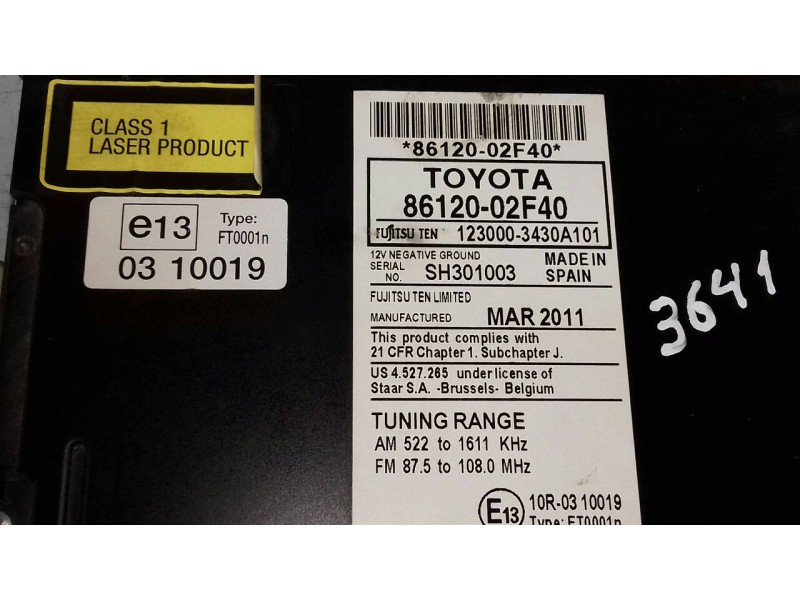 Recambio de sistema audio / radio cd para toyota auris hybrid active referencia OEM IAM 8612002F40 1230003430A101 