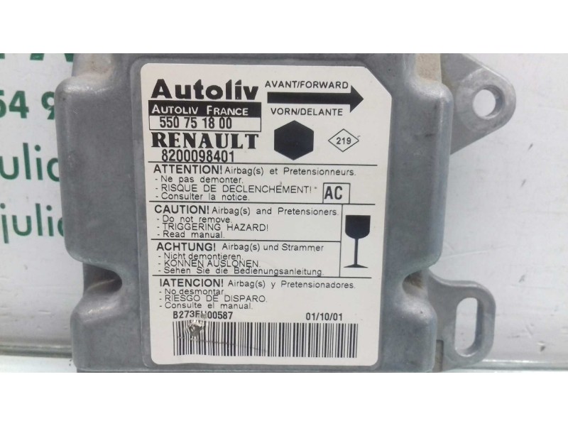 Recambio de centralita airbag para renault kangoo (f/kc0) alize referencia OEM IAM 8200098401 550751800 AUTOLIV
