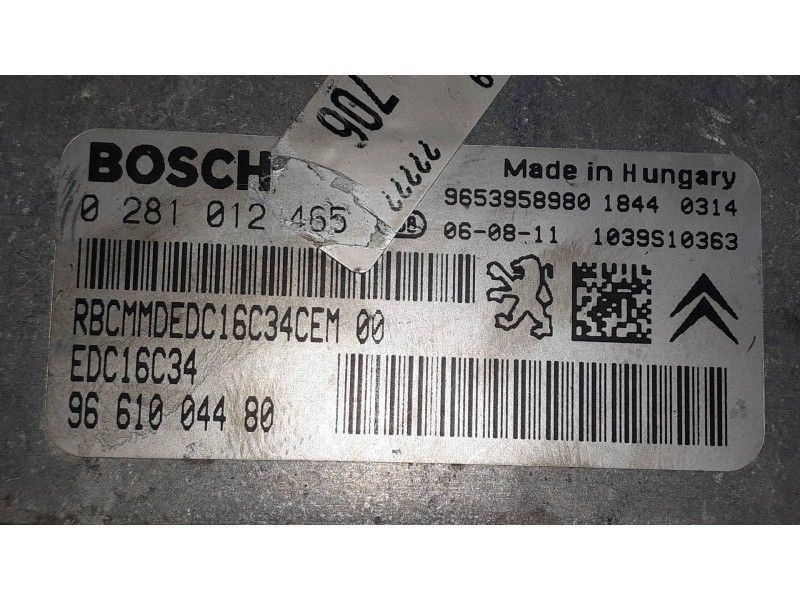 Recambio de centralita motor uce para peugeot 207 sport referencia OEM IAM 0281012465 9653958980 KIT - BOSCH