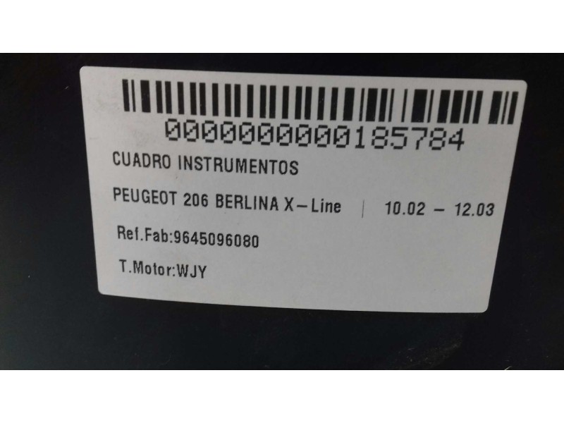 Recambio de cuadro instrumentos para peugeot 206 berlina x-line referencia OEM IAM 9645096080 503000300101 JAEGER
