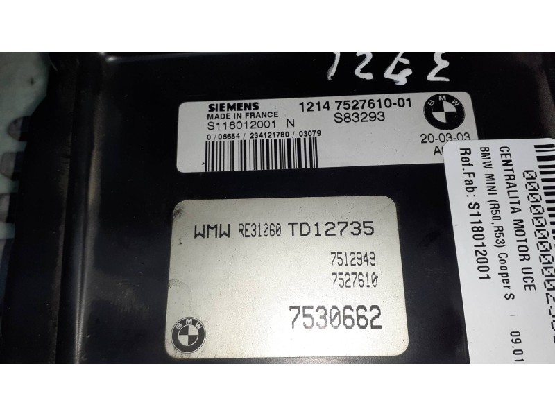 Recambio de centralita motor uce para bmw mini (r50,r53) cooper s referencia OEM IAM S118012001 1214752761001 SIEMENS
