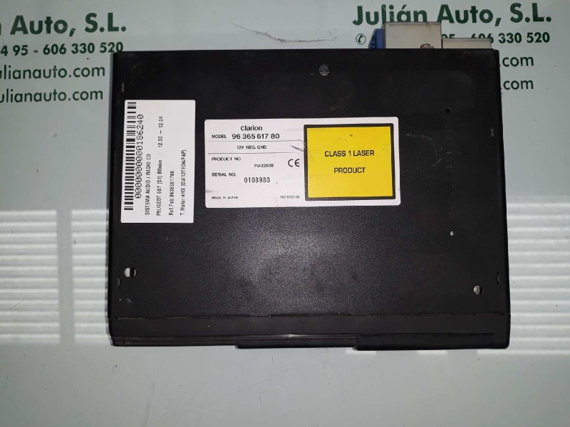 Recambio de sistema audio / radio cd para peugeot 607 (s1) básico referencia OEM IAM 9636561780 LECTOR CD CLARION