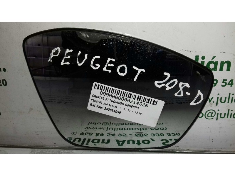 Recambio de cristal retrovisor derecho para peugeot 208 access referencia OEM IAM 232634090  TERMICO