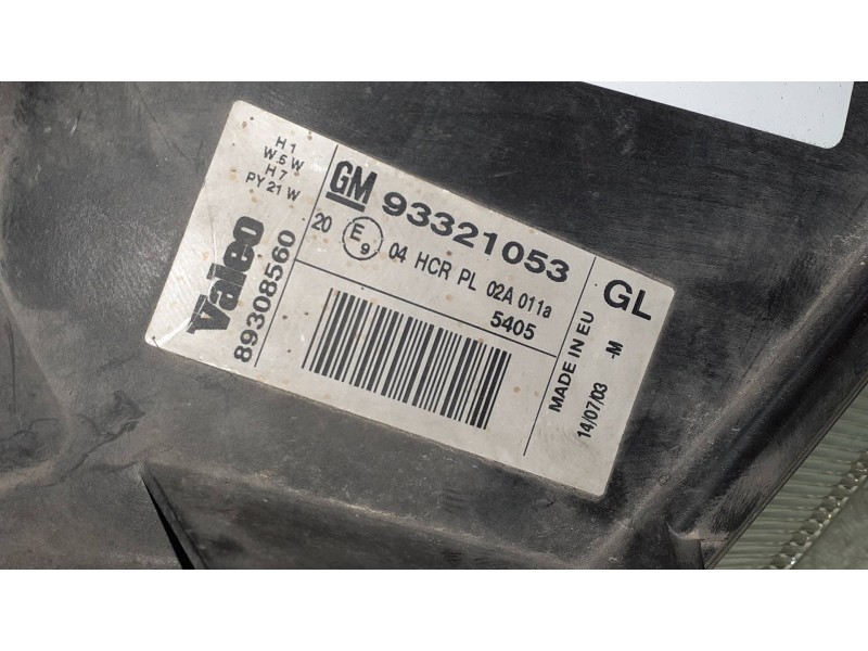 Recambio de faro derecho para opel meriva 1.7 16v cdti cat referencia OEM IAM 93321053 89308560 VALEO