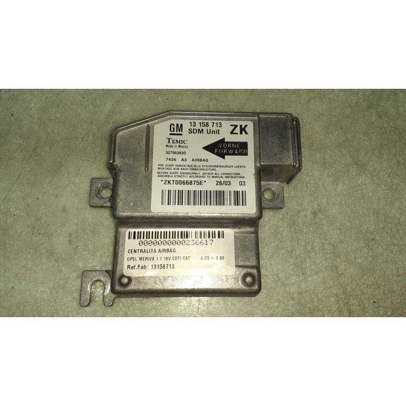 Recambio de centralita airbag para opel meriva 1.7 16v cdti cat referencia OEM IAM 13158713 327963935 TEMIC