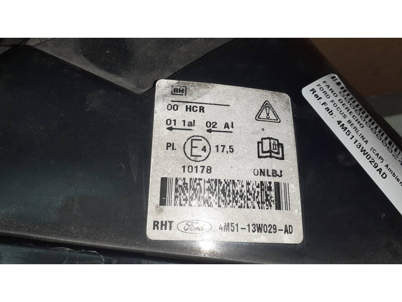 Recambio de faro derecho para ford focus berlina (cap) ambiente (d) referencia OEM IAM 4M5113W029AD  