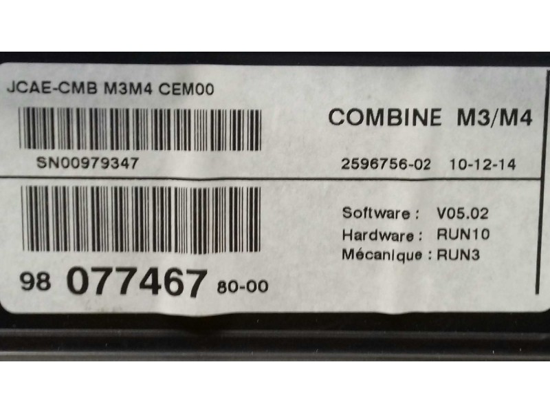 Recambio de cuadro instrumentos para citroen c-elysée exclusive referencia OEM IAM 98077467 2160140 JOHNSON CONTROLS