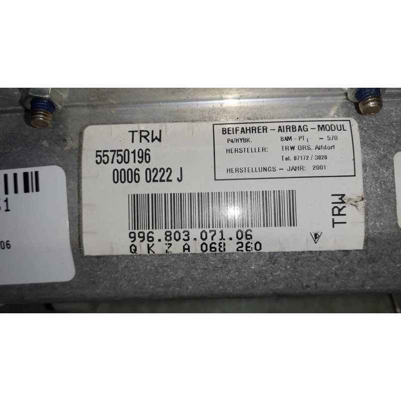 Recambio de airbag delantero derecho para porsche 911 (typ 996) referencia OEM IAM 99680307106 19MR37K80I 55750196